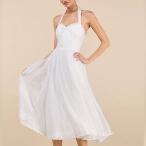 Lulu’s Galia White‎ Lace Halter Midi Dress Size S NWT